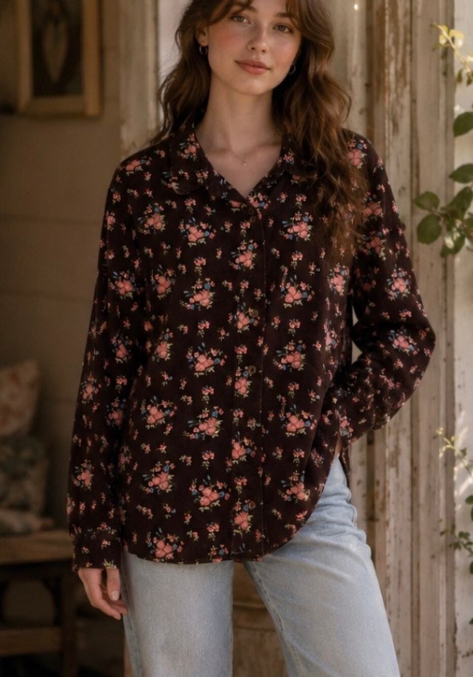 Vintage Blair corduroy floral button up 90s Y2K western grunge Cottagecore large